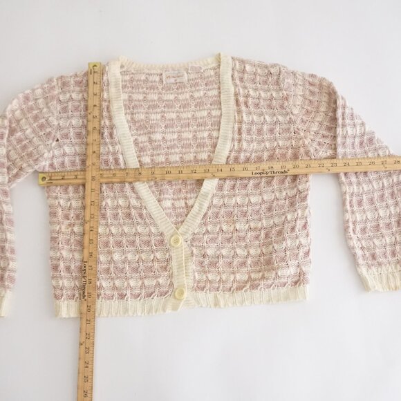 VTG Knitmakers Pink Cream Textured Knit Button Cardigan Cabincore Cottagecore S - Picture 3 of 11